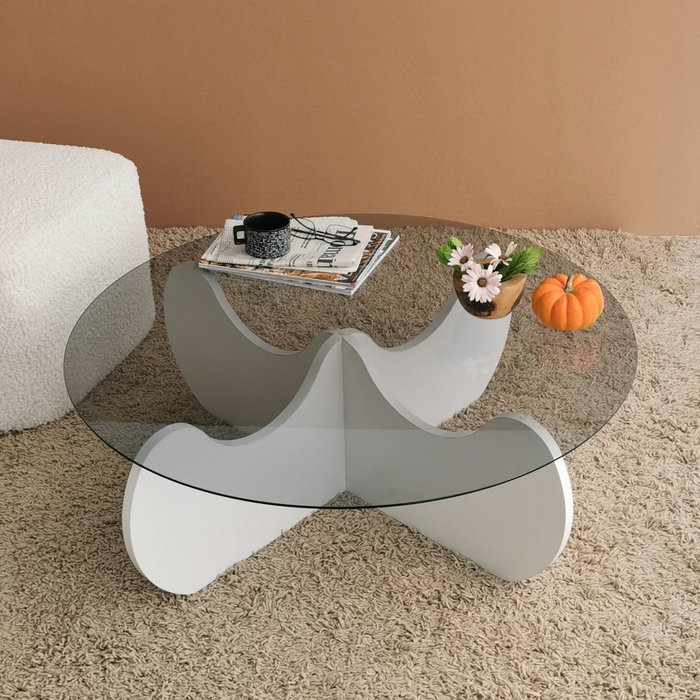Hanah Home Mesa de Centro Himalayas Blanca con Cristal Templado Hanah Home Mesa de Centro Himalayas Blanca con Cristal Templado